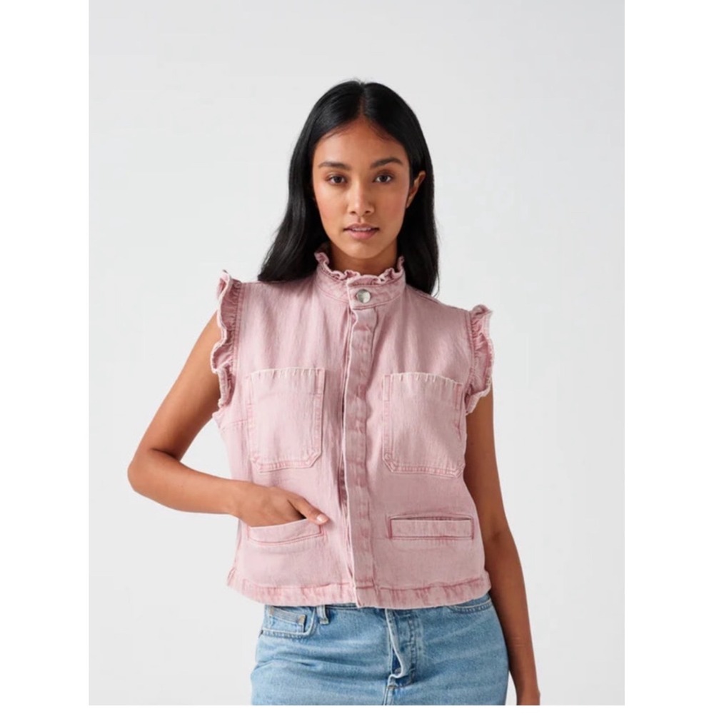Seventy + Mochi Womens Pablo Waistcoat Denim Vest Pink Size 8 Western Utility